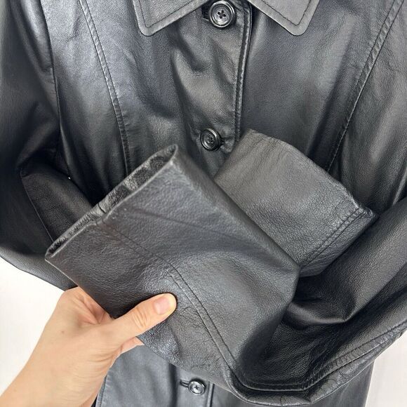 Croft & Barrow Woman's Leather Jacket Coat Size M Button Up Front Red Lining - Picture 6 of 11